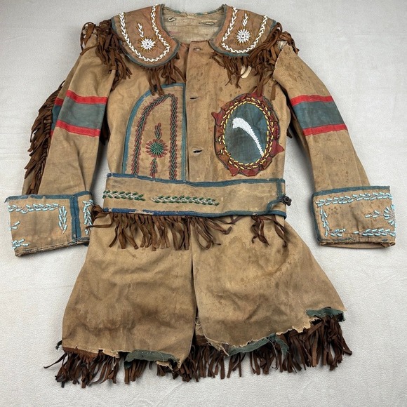 Antique Native American Canvas Beaded Ceremonial‎ Fringe Jacket Coat Metis Cree